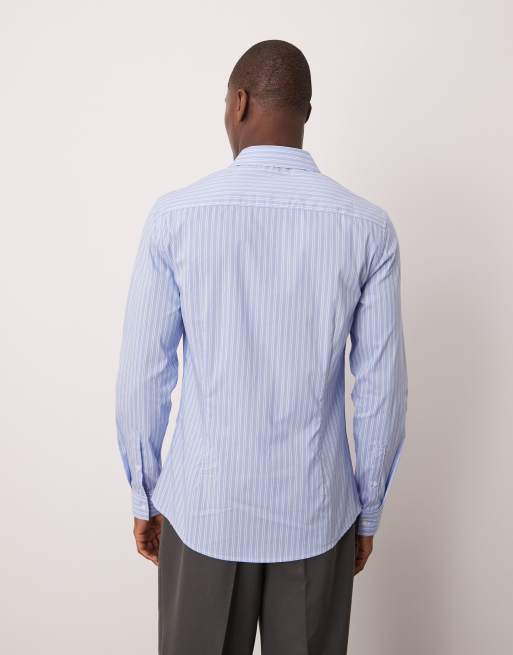 ASOS DESIGN - Camicia casual slim azzurra a righe, 4 di 4