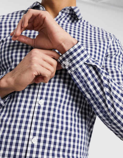 ASOS DESIGN - Camicia casual slim blu a quadri, 3 di 4