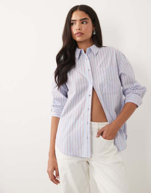 ASOS DESIGN - Camicia classica in cotone blu e rossa a righe, 2 di 4