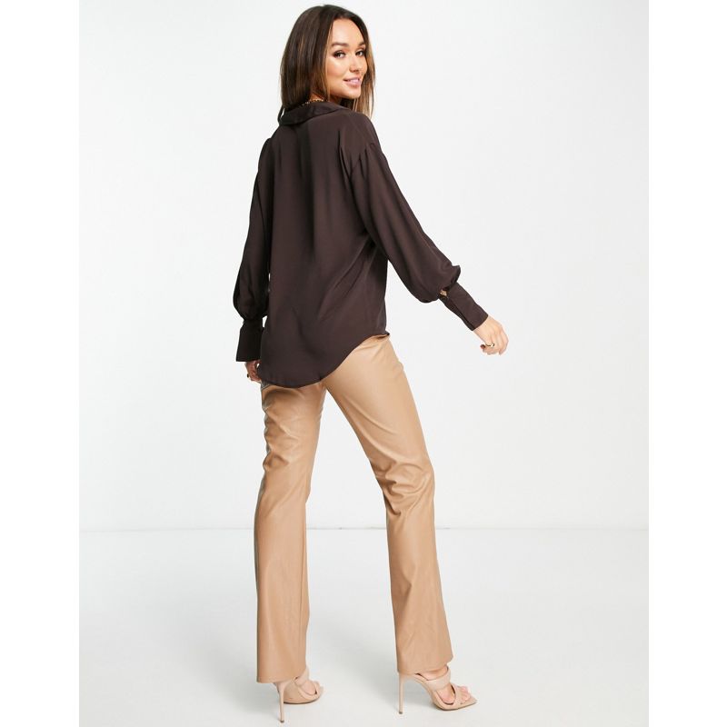 Camicie e bluse Donna DESIGN - Camicia color cioccolato con polsini ampi