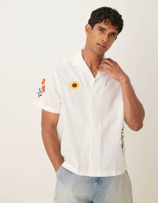 ASOS DESIGN - Camicia color crema con rever e stampa - view 1