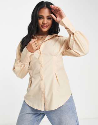 Camicia color pietra con vita stile corsetto-Neutro - ASOS DESIGN Camicia donna  - immagine2