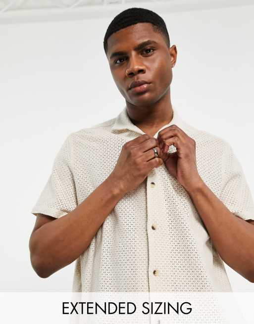 ASOS DESIGN - Camicia comoda a maniche corte beige all'uncinetto
