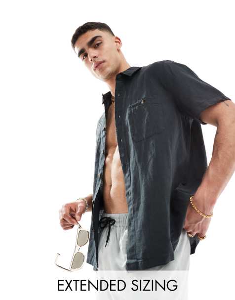 ASOS DESIGN - Camicia comoda a maniche corte in misto lino nero - view 1