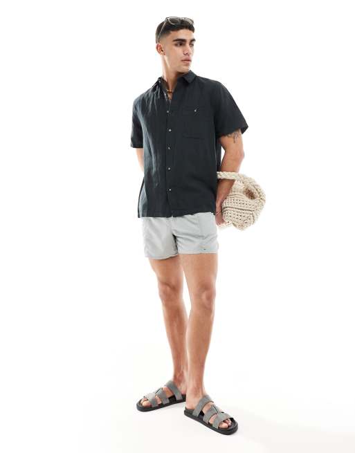 ASOS DESIGN - Camicia comoda a maniche corte in misto lino nero , 3 di 4