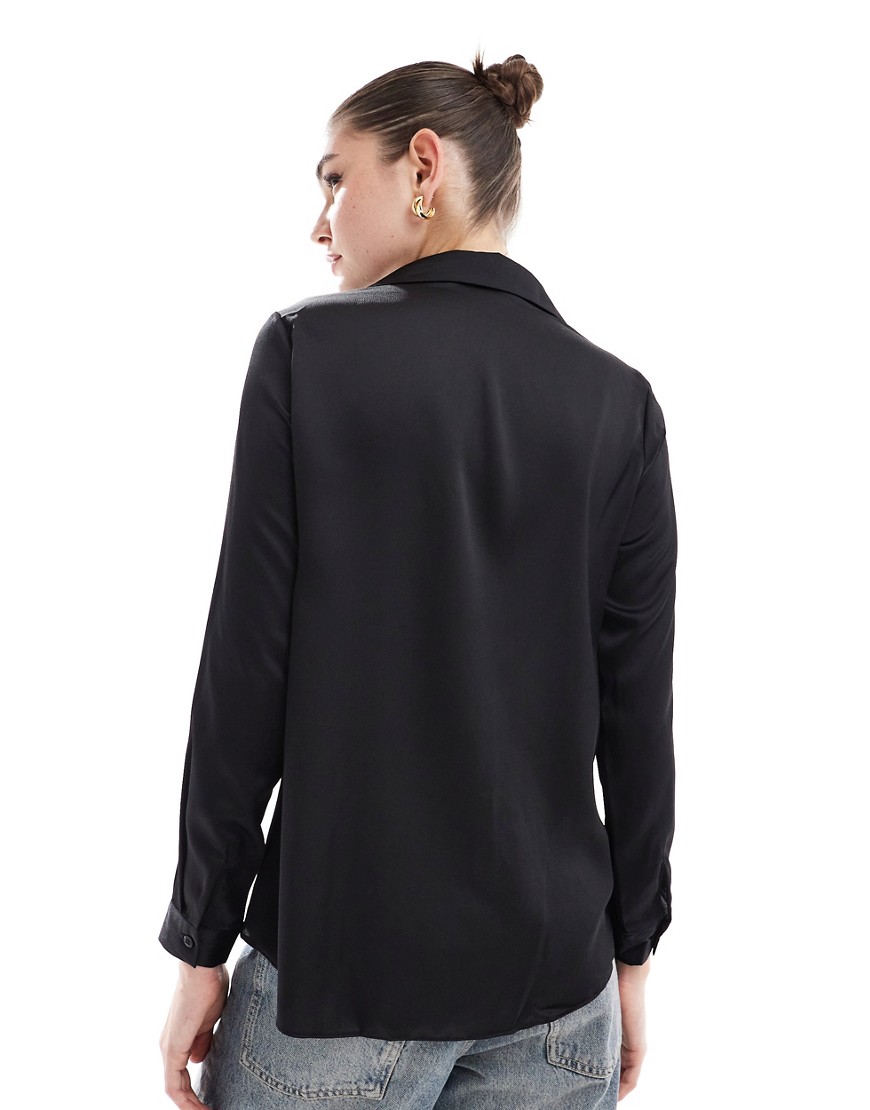 Camicia comoda a maniche lunghe in raso nero-Black - ASOS DESIGN Camicia donna  - immagine3