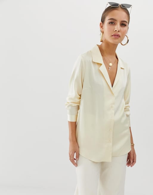 ASOS DESIGN - Camicia comoda a maniche lunghe in raso