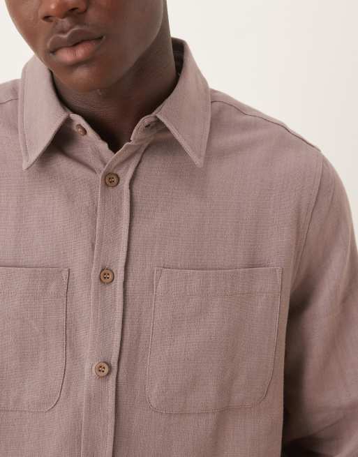 ASOS DESIGN - Camicia comoda a maniche lunghe marrone con tasche, 5 di 5