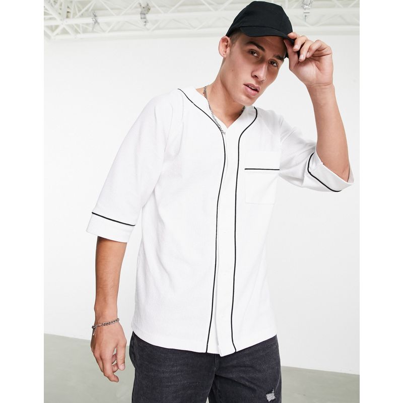 TkePi T-shirt e Canotte DESIGN - Camicia comoda a nido d'ape stile baseball color crema con profili neri