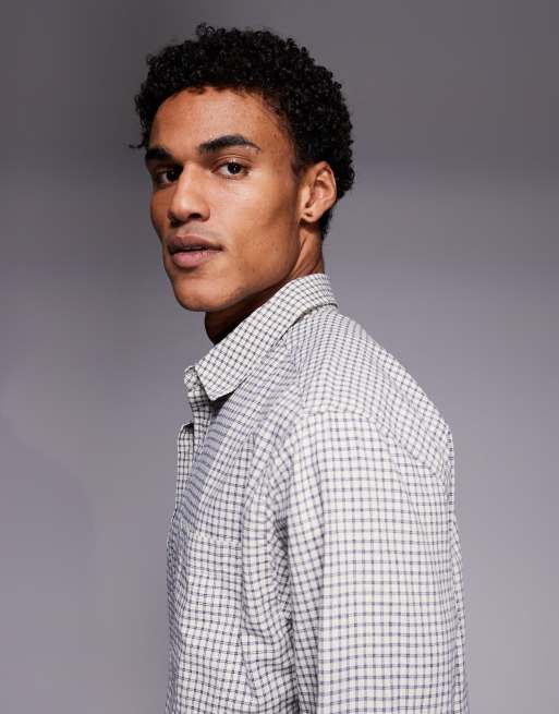 ASOS DESIGN - Camicia comoda a quadri blu e beige, 4 di 5
