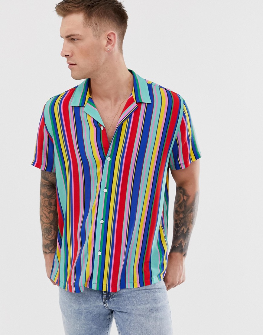 ASOS DESIGN - Camicia comoda a righe arcobaleno-Multicolore