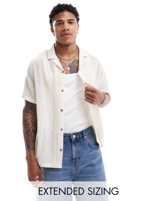 ASOS DESIGN - Camicia comoda a righe color pietra con rever