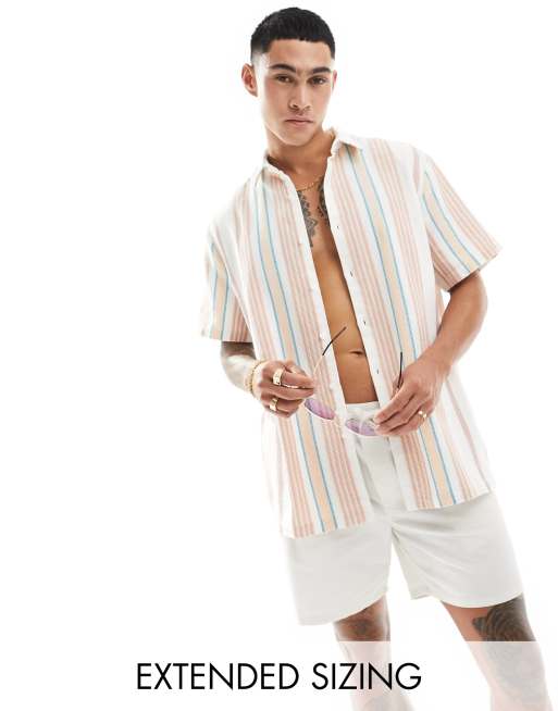 ASOS DESIGN - Camicia comoda a righe tono su tono con trama a cesto