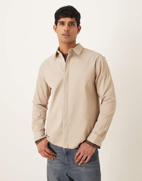 ASOS DESIGN - Camicia comoda beige a coste - view 1