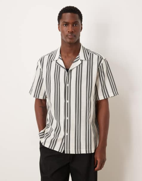 ASOS DESIGN - Camicia comoda beige e nera a righe con rever - view 1