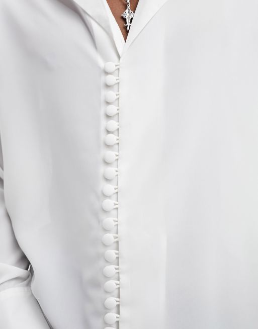 ASOS DESIGN - Camicia comoda bianca con rever pronunciato e bottoni con asole a vista, 2 di 4