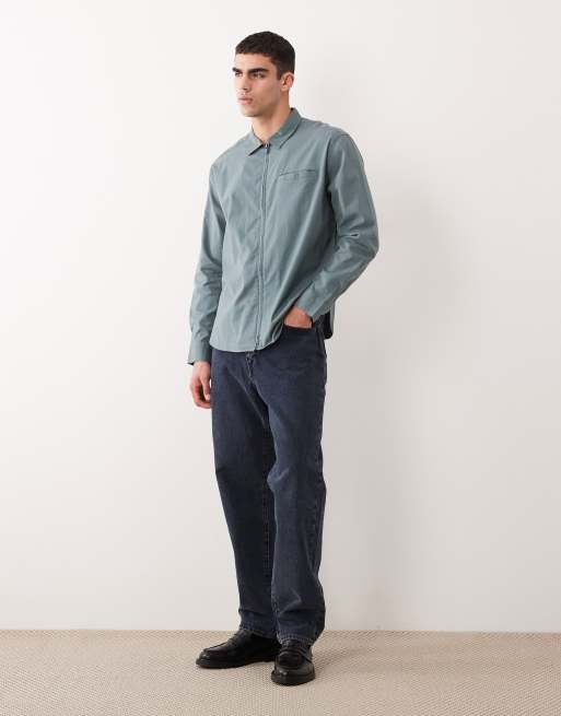 ASOS DESIGN - Camicia comoda blu a coste con zip, 4 di 5