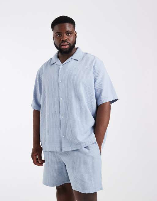 ASOS DESIGN - Camicia comoda blu a righe con rever in coordinato, 2 di 6