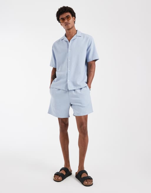 ASOS DESIGN - Camicia comoda blu a righe con rever in coordinato, 3 di 6