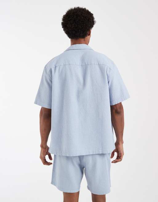 ASOS DESIGN - Camicia comoda blu a righe con rever in coordinato, 4 di 6