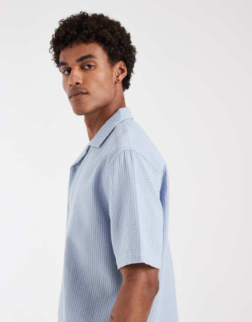 ASOS DESIGN - Camicia comoda blu a righe con rever in coordinato, 5 di 6