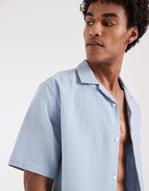 ASOS DESIGN - Camicia comoda blu a righe con rever in coordinato, 6 di 6