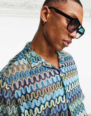 Camicia comoda blu all'uncinetto con colletto a rever in coordinato - ASOS DESIGN Camicia donna  - immagine3