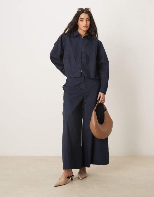 ASOS DESIGN - Camicia comoda blu navy con maniche oversize in coordinato