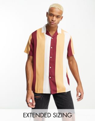 ASOS DESIGN - Camicia comoda bordeaux a righe rétro con rever - view 1