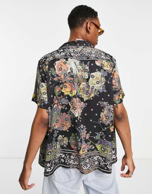 ASOS DESIGN - Camicia comoda con colletto a rever in raso e stampa floreale stile bandana, 3 di 4