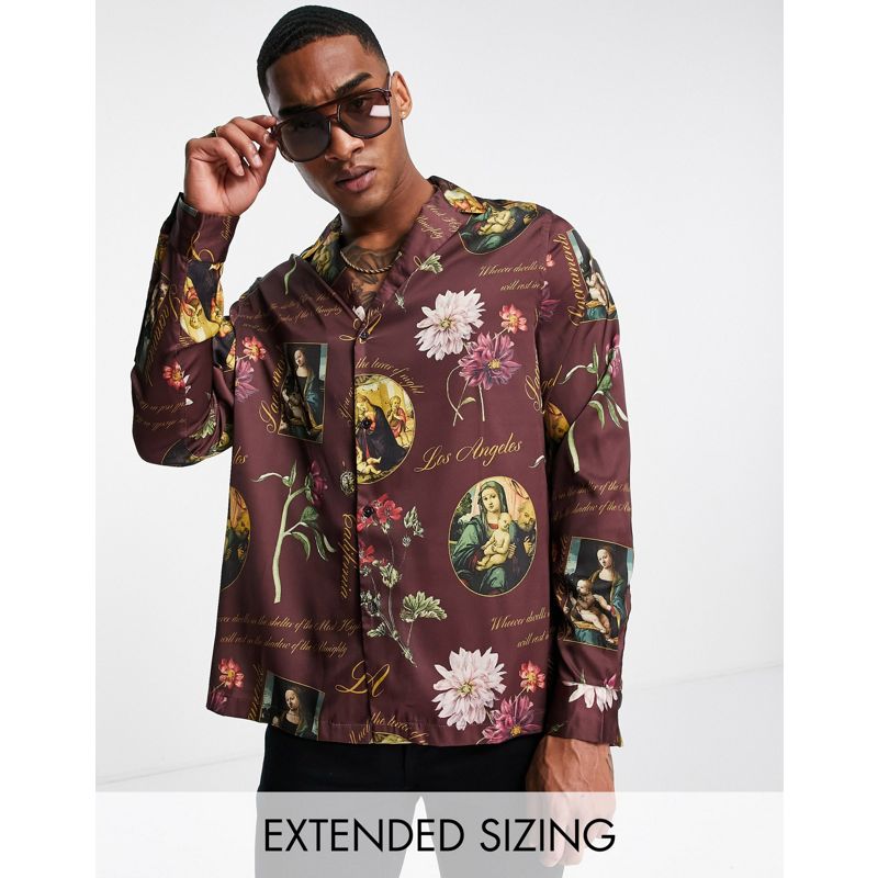 Uomo Camicie stampate DESIGN - Camicia comoda con colletto rever profondo in raso a fiori