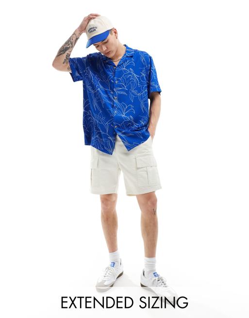ASOS DESIGN - Camicia comoda con rever blu a fiori