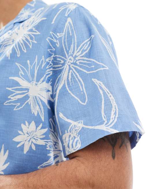 ASOS DESIGN - Camicia comoda con rever blu a fiori, 2 di 4