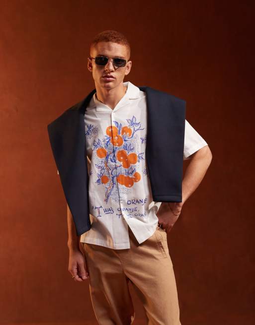 ASOS DESIGN - Camicia comoda con rever e stampa di frutta