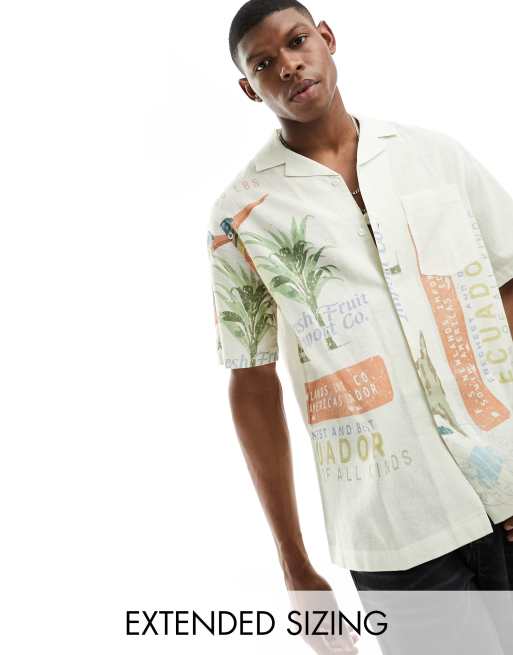 ASOS DESIGN - Camicia comoda con rever e stampa di uccello
