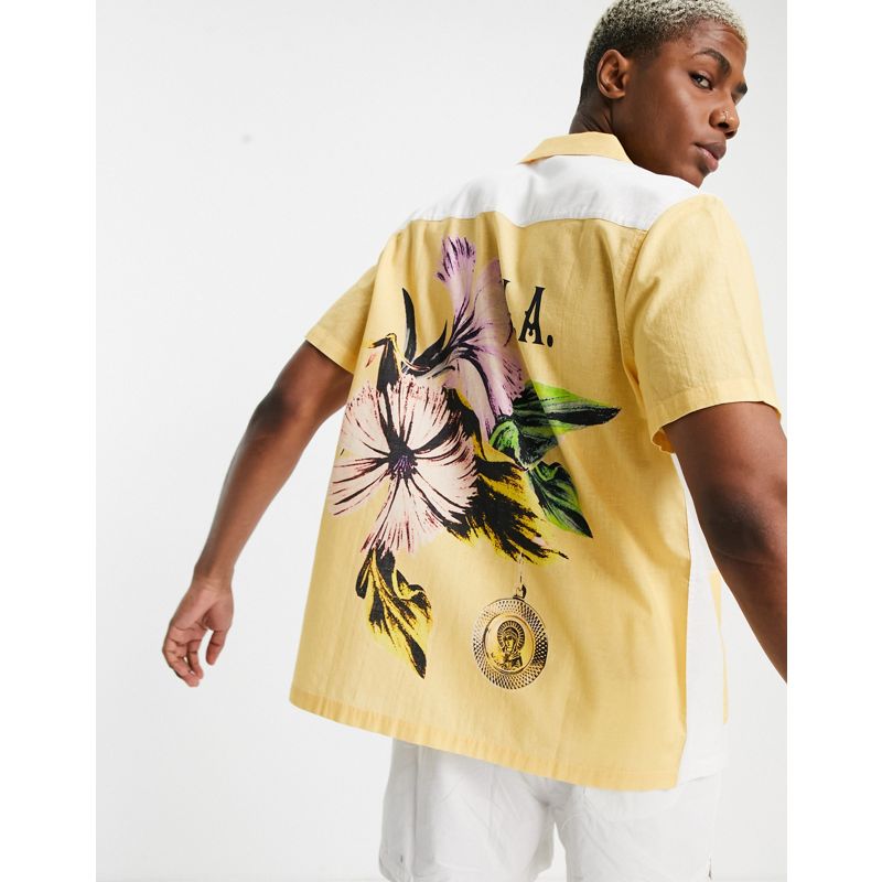Pm4I9 Camicie DESIGN - Camicia comoda con rever e stampa vistosa patchwork con fiori sul retro
