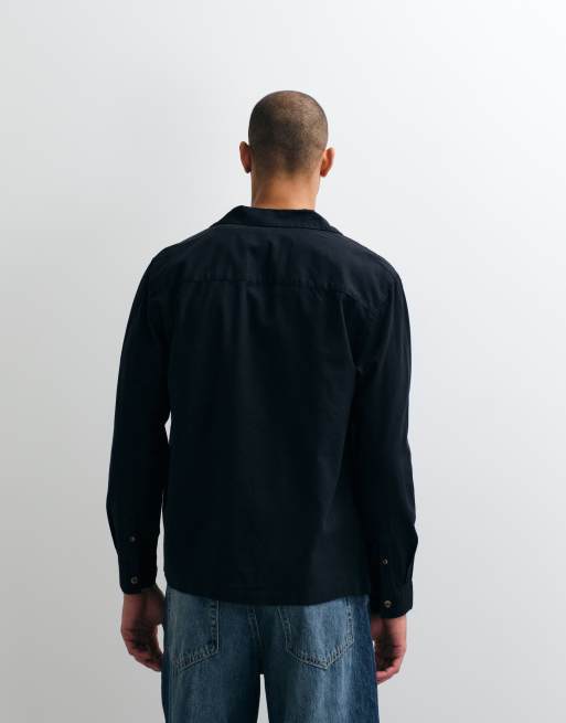 ASOS DESIGN - Camicia comoda con rever in misto lino nera in coordinato, 3 di 5