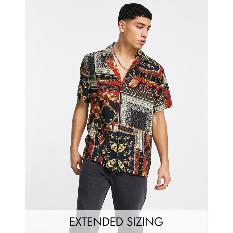Camicie Uomo DESIGN - Camicia comoda con rever profondo e stampa patchwork barocca