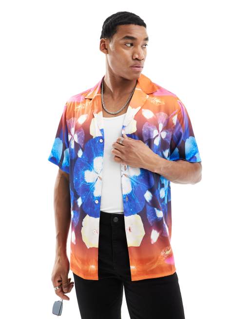 ASOS DESIGN - Camicia comoda con stampa a fiori effetto caleidoscopio e rever