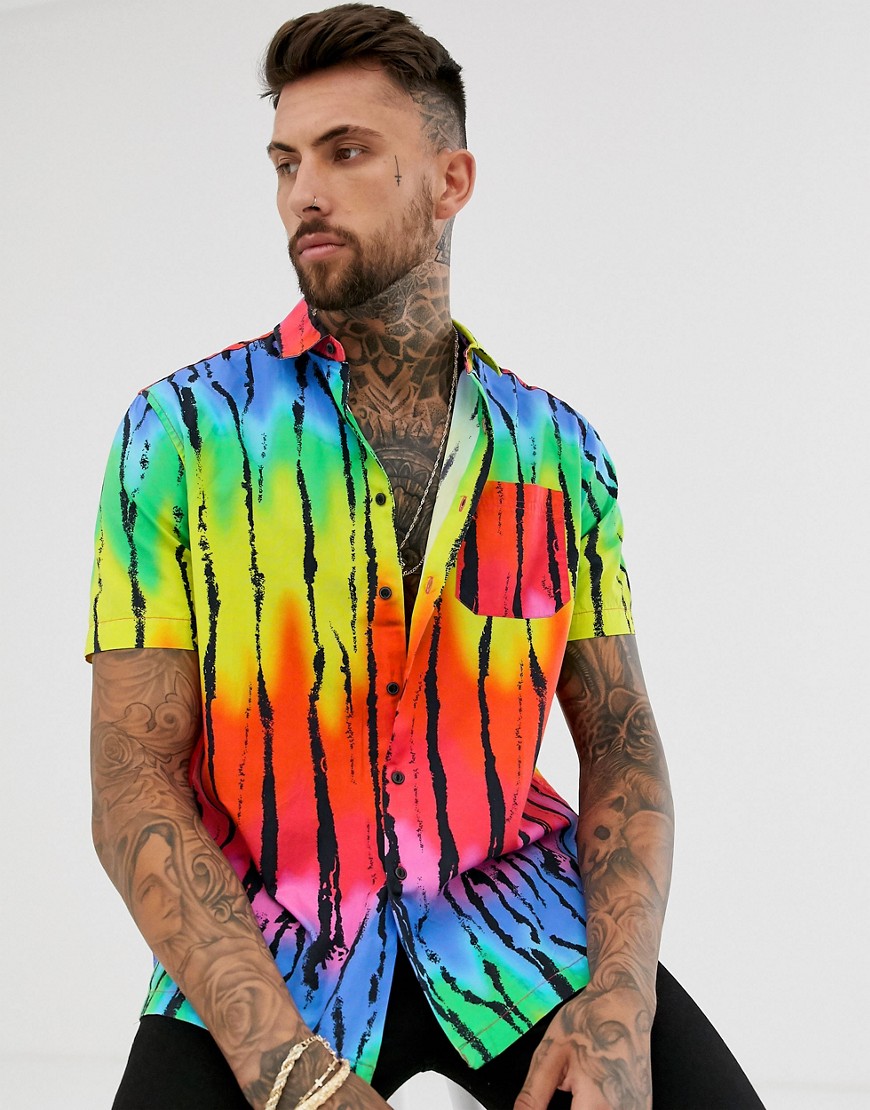ASOS DESIGN - Camicia comoda con stampa arcobaleno-Nero