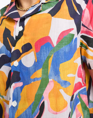 Camicia comoda effetto lino con rever e stampa astratta di foglie-Multicolore - ASOS DESIGN Camicia donna  - immagine2