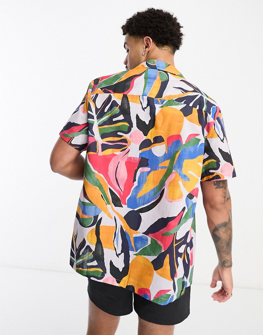 Camicia comoda effetto lino con rever e stampa astratta di foglie-Multicolore - ASOS DESIGN Camicia donna  - immagine1
