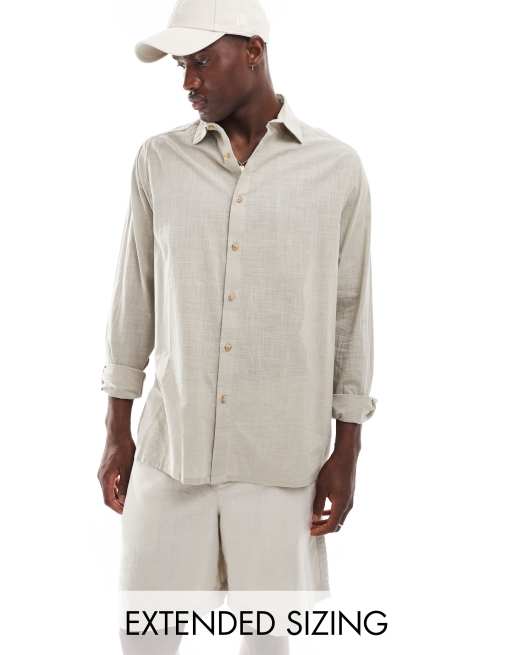 ASOS DESIGN - Camicia comoda effetto lino grigia con colletto button-down