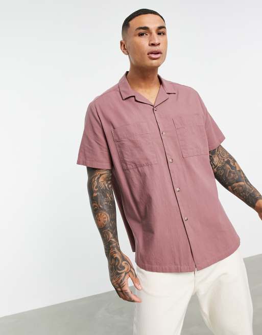 ASOS DESIGN - Camicia comoda effetto lino talpa con colletto rever