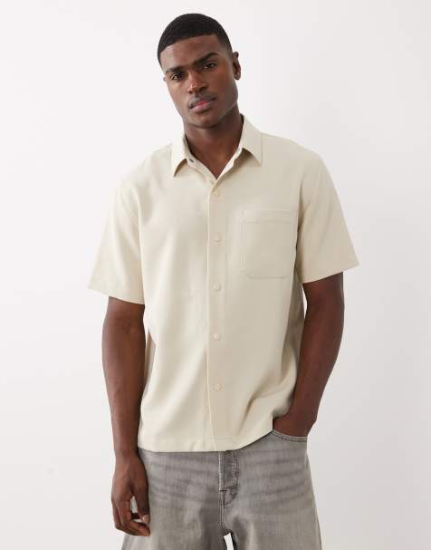 ASOS DESIGN - Camicia comoda elegante beige con bottoni a pressione - view 1
