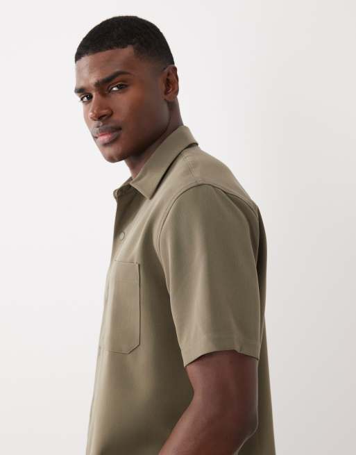 ASOS DESIGN - Camicia comoda elegante kaki con bottoni a pressione, 5 di 5
