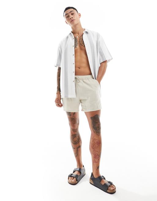 ASOS DESIGN - Camicia comoda grigia a righe con trama a cesto, 2 di 4