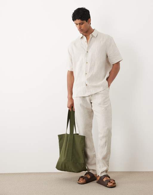 ASOS DESIGN - Camicia comoda in 100% lino beige in coordinato, 2 di 5