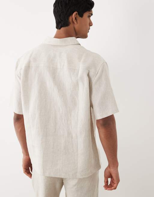 ASOS DESIGN - Camicia comoda in 100% lino beige in coordinato, 4 di 5
