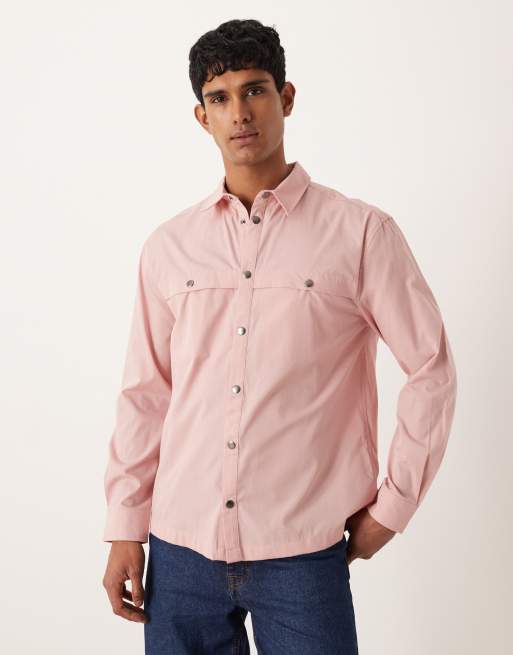 ASOS DESIGN - Camicia comoda in cotone rosa con dettaglio stile trench